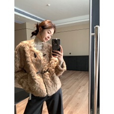 批发Hers韩系复古牛角扣毛毛外套女2025新款宽松显瘦百搭上衣92552