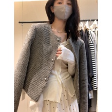 批发小香风灰色短款外套女2025<b class='q'>秋</b>季通勤毛呢法式上衣