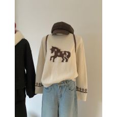 批发韩系<b class='q'>手工</b>花花小马圆领简约百搭全羊毛秋冬针织衫