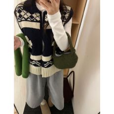 批发韩系提花针织毛线翻领拉链马甲背心