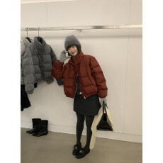 批发圣诞新年必备！冬日韩系花边设计短款保暖羽绒服外套