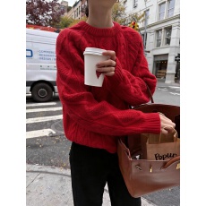 批发韩国东大门2025秋冬新款宽松休闲白色麻花纹毛衣女慵懒风针织衫