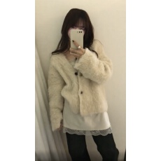 批发慵懒风羊毛圈圈拉毛v领开衫保暖毛衣女加厚毛茸茸短款针织外套