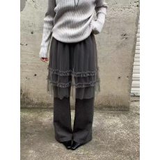 批发韩系ins网纱花边拼接屁帘直筒腿裤女2025冬季宽松百搭假两件<b class='q'>裙裤</b>