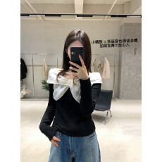 圣诞氛围感拼纱蝴蝶结薄绒小衫