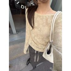 批发2025秋冬新款氛围感蕾丝印花打底针织衫女内搭