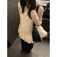 批发植绒花边不规则吊带裙<b class='q'>连衣裙</b>+法式蕾丝立领长袖上衣