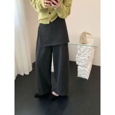 批发实拍韩版假两件设计高腰屁帘休闲裤2025冬新款加绒加厚直筒阔腿裤