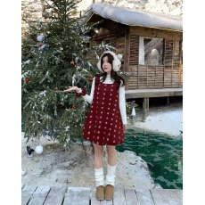 批发圣诞新年<b class='q'>套装</b>红色背心连衣裙秋冬季打底衫韩系发圈三件套