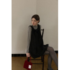 批发法式波点蝴蝶结背心<b class='q'>连衣裙</b>+高领针织衫冬季好看无袖a字短裙子