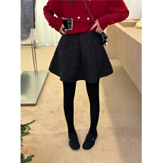 批发THE LIMON柠檬绿茶2025冬季亮片蓬蓬半身裙女高腰显瘦A字毛呢短裙