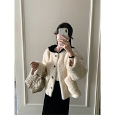 批发冬上新!韩系减龄排扣毛毛保暖羽绒服外套配娃娃领子