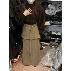 批发冬上新!法式复古开衩加绒半身裙配腰带