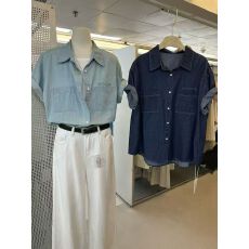 批发2026春季新款韩版时尚休闲百搭均码宽松翻领短袖<b class='q'>牛仔</b>衬衫女