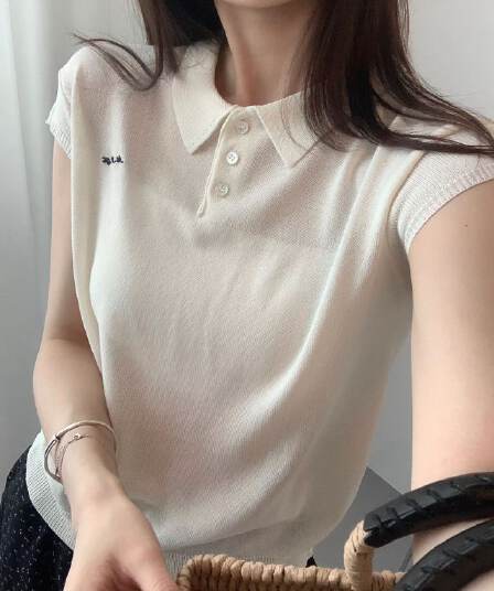 실사 여름 켜기 새로운 학원 캐주얼 신선함 POLO 칼라 자수 반팔 티셔츠