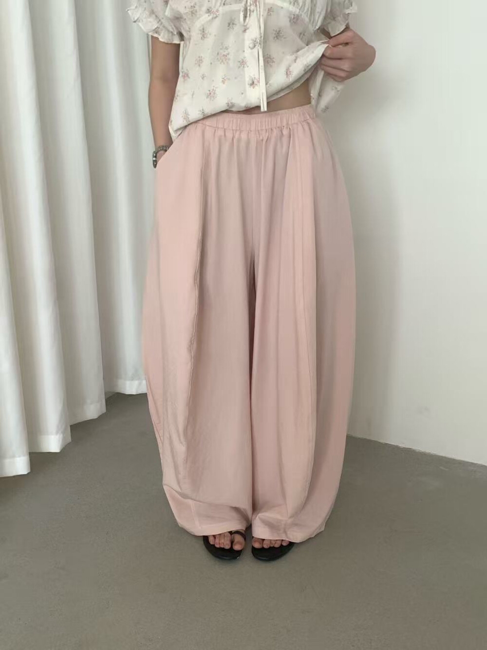 26 여름 켜기 새로운 다용도 단색 허리밴드 캐주얼 바지