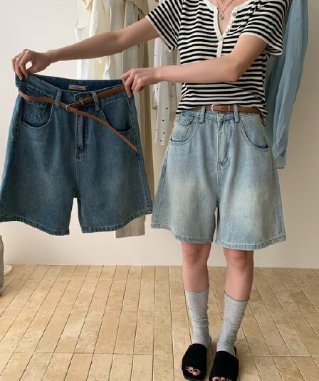 실사 여름 켜기 새로운 느슨함 센스 디스플레이 얇고 작은 힙색 디자인 센스 전체 Chic 5 점 스트레이트 팬츠 청바지