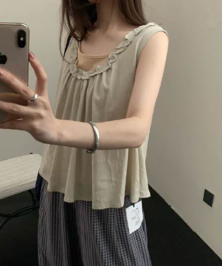 실사 여름 켜기 새로운 한 부서 미니멀리즘 얇은 스타일 다용도 민소매 조끼 사실 두 조각 여성 세트 여름