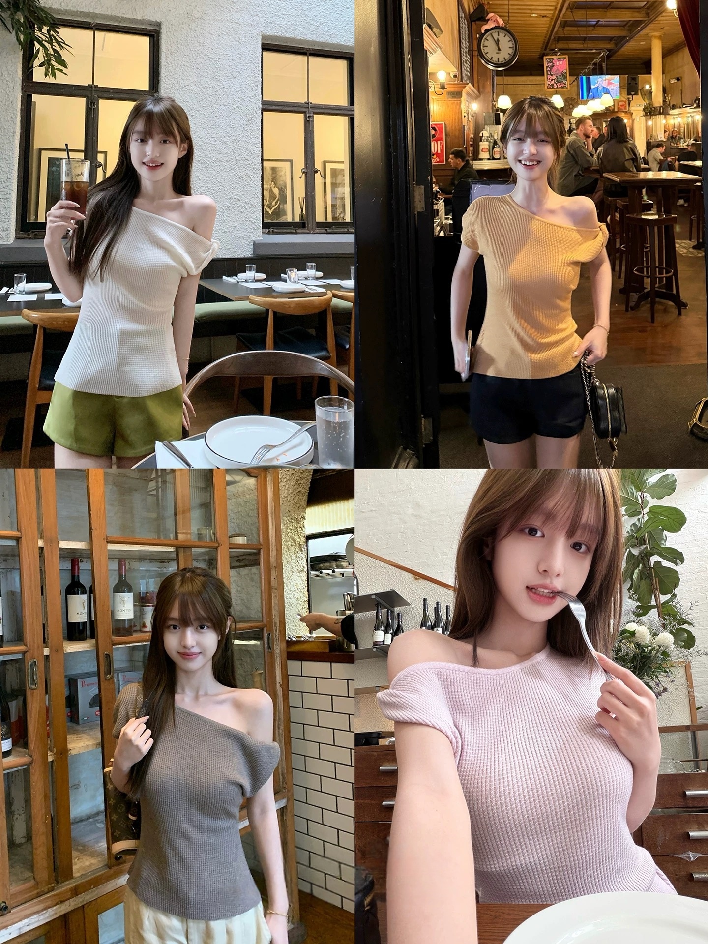 ppmaer 한여름 후아 남편 그리드 디자인 센스 비스듬한 칼라 반팔 티셔츠 여성 여름 품격 몸매 가꾸기 캐주얼 맨위
