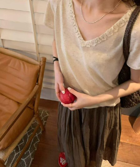 조금 작은 특색있는 장미 V넥 미니멀리즘 출퇴근 니트 스웨터