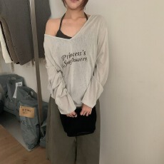 批发挂脖式两件套面料舒服挂脖内搭 V领抽褶上衣显瘦<b class='q'>长袖</b>T恤