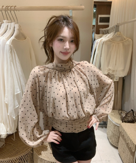 26 이른 가을 켜기 새로운 분위기 c 조금 반드시 눈 사랑 빛 프랑스식 도트 무늬 리본 작은 셔츠