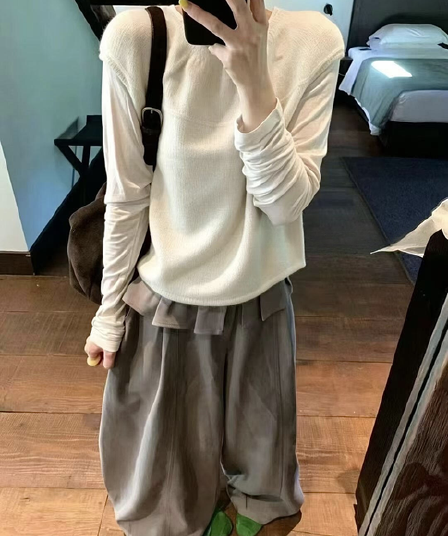 가을 켜기 새로운 한 부서 이른 가을 달콤한 스타일 스택 착용 싱글 착용 라운드 넥 부드러운 찹쌀 기타 색상 니트 스웨터 니트 스웨터
