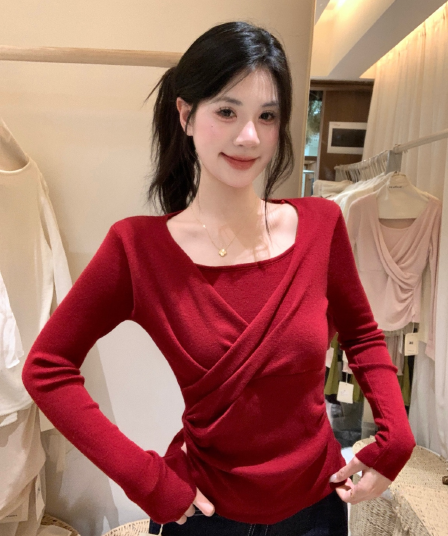 이른 가을 켜기 새로운 어떻게 오목함 모든 조각 십자가 페이크 레이어드 허리 수축 작은 셔츠