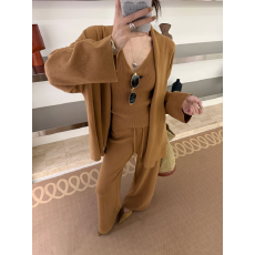 实拍极简松弛软糯针织开衫+背心+休闲裤垂感三件套装带质检报告