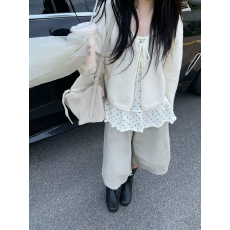 批发实拍26冬上新！韩系简约休闲百搭系带针织开衫➕波点花边吊带套装