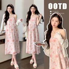 批发实拍~2026春夏新款<b class='q'>孕妇</b><b class='q'>韩版</b>甜美减龄宽松小清新风吊带群+开衫套装