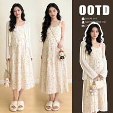 批发实拍~2026夏季新款<b class='q'>孕妇</b><b class='q'>时尚</b>冰丝针织开衫内搭吊带连衣裙两件套装