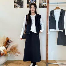 批发韩版时尚套装女秋季新款连帽<b class='q'>外套</b>+上衣+半身裙小众三件套