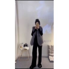 批发秋冬新款韩版宽松仿狐狸毛皮草水貂毛背心马甲打底衫休闲裤三件套