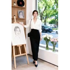 批发2025赵露思许妍同款黑白拼接撞色衬衫<b class='q'>连衣裙</b>气质<b class='q'>职业</b>包臀长裙