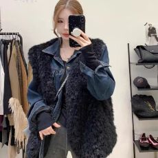 批发深蓝色加绒<b class='q'>牛仔</b>衬衫外套女装冬季2025新款时尚百搭上衣马甲两件套