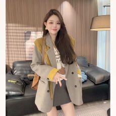 批发时尚设计感韩系秋款高级感气质<b class='q'>双排扣</b><b class='q'>西装</b>外套披肩两件套