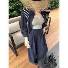 批发新款气质老钱风弛感休闲<b class='q'>棉麻</b>衬衫+披肩+<b class='q'>背心</b>+阔腿裤4件套