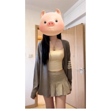 批发学院风V领针织开衫外搭慵懒风高级感宽松上衣+吊带+<b class='q'>百褶</b>裙三件套