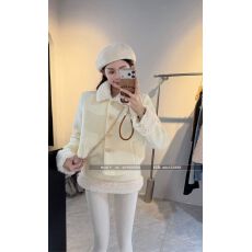 批发<b class='q'>韩国</b>东大门秋季新款韩系小香风时尚翻领棉服外套上衣短裙两件套装