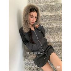 批发时尚毛领连帽<b class='q'>卫衣</b>两件套女冬季新款修身显瘦半身裙套装潮