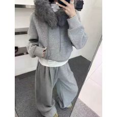 批发新款时尚加绒加厚连帽卫衣+休闲<b class='q'>裤</b>套装+可拆毛领