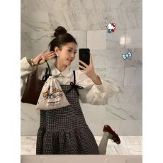 批发千鸟格连衣裙吊带<b class='q'>蝴蝶结</b>丝绒甜美可爱减龄毛呢羊毛短裙<b class='q'>衬衫</b>两件套