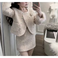 批发小香风加厚<b class='q'>套装</b>秋冬新款女小个子<b class='q'>名媛</b>毛呢外套包臀裙两件套