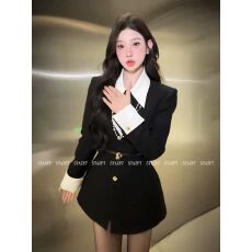 批发2025拼色毛呢<b class='q'>外套</b>千金感<b class='q'>修身</b>显瘦上衣高腰短裤套装