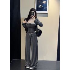 批发26春季<b class='q'>韩版</b>慵懒风长袖防晒小开衫+吊带背心+高腰条纹阔腿裤三件套