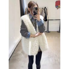 批发韩版复古拼接牛仔翻领<b class='q'>针织</b>毛衣女秋冬新款显瘦百搭<b class='q'>上衣</b>马甲两件套