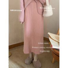 批发韩系百搭加厚坑条针织<b class='q'>半身</b>裙高腰显瘦<b class='q'>包臀</b>裙纯色中长a字裙