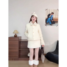 批发韩国东大门秋冬新款韩系小香风<b class='q'>时尚</b>翻领棉服外套上衣短裙两件套装