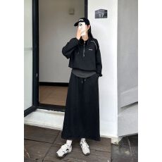 批发2025秋冬加绒新款韩版时尚百搭显瘦立领半拉链长袖<b class='q'>卫衣</b>半身裙<b class='q'>套装</b>